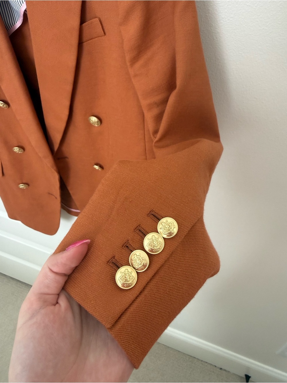 J. Crew Double-Breasted Rust Orange Blazer with Gold Buttons - Picture 3 of 4